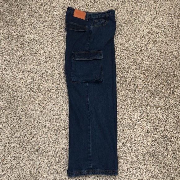 Princess Polly Wide Leg Cargo Jeans Size US 4 Dark Blue - Picture 3 of 11